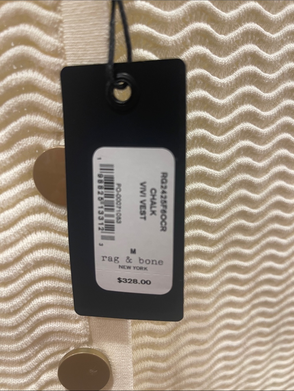 rag & bone Cream Wave-Texture Button Vest - Picture 2 of 3